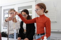 Schülerinnen der 6c bei einem Experiment der Chemie.